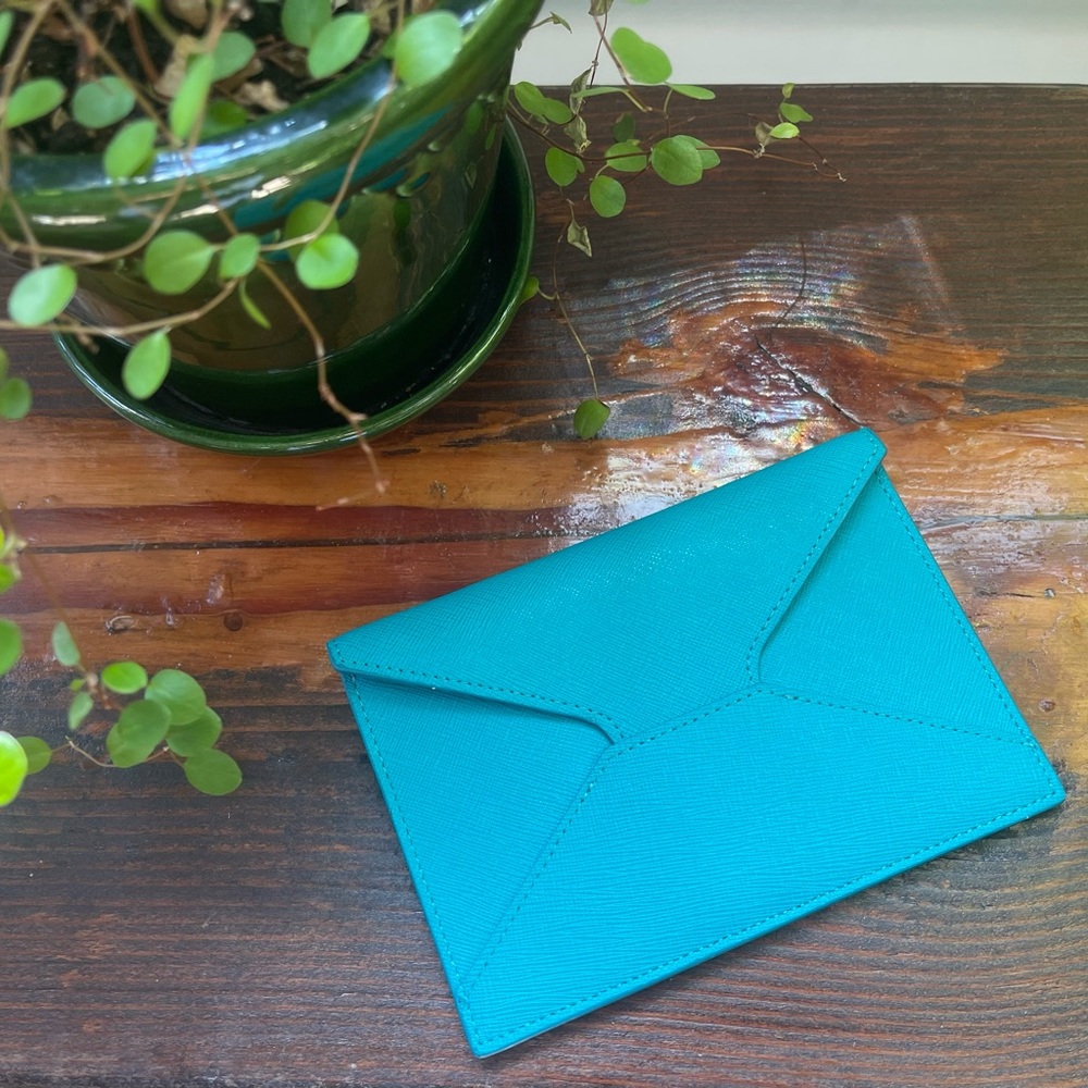 Rabeanco designer brand turqoise leather envelope card holder pouch